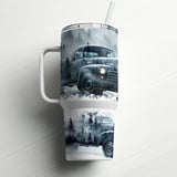 Vintage Truck 40oz Tumbler Wrap Design PNG, Misty Forest Mountain Classic Pickup Car Sublimation Wrap Digital Download for Him thumbnail 10