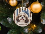 Shih Tzu Christmas Ornament 2026, Cute Dog Lover Holiday Keepsake, Blue Santa Hat Puppy Tree Decor, Vintage Dog Mom Gift thumbnail 3