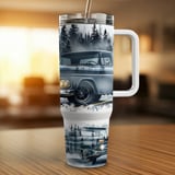 40oz Tumbler Wrap GMC Truck Vintage Sublimation Design, Classic Pickup Forest PNG Digital Download for Men, Misty Mountain Auto Lover Gift thumbnail 12