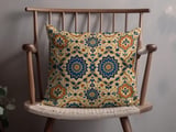 Moroccan Tile Pillow Cover, Geometric Bohemian Cushion Case, Mediterranean Accent Home Decor, Blue Orange Global Pattern Throw Pillow thumbnail 4