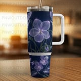 Ethereal Violet Floral 40oz Tumbler Wrap Sublimation Design, Distressed Seamless Digital File, Purple Flower Print, Tapered Mug PNG thumbnail 8