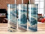 Ocean Wave Seamless Tumbler Wrap PNG, Beach Tumbler Design, Watercolor Tumbler Sublimation, 20oz Skinny Tumbler Design, Digital Download thumbnail 6