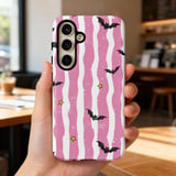 Distressed Pink Stripe Bat Phone Case | Spooky Cute Goth Kawaii Bat Pattern Tote Bag | Y2K Aesthetic Gift thumbnail 16