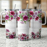 40oz Tumbler Sublimation PNG, Distressed Lily Floral Design, Add Custom Name, Seamless Tapered Wrap, Digital Download, Car Coaster Freebies thumbnail 5