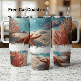 40oz Tumbler Sublimation Wrap Digital Download - Seamless Underwater Ocean Starfish Coral Distressed Tapered PNG thumbnail 1