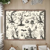 Gothic Toile Woven Blanket, Vintage Halloween Throw Pillow Spooky Skeleton Skull Decor, Dark Academia Cottagecore Tapestry Blanket thumbnail 8