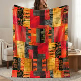 Modern Abstract Art Velveteen Blanket, Geometric Woven Throw Pillow, Red Orange Eclectic Decor, Contemporary Home Art Statement thumbnail 1