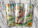 Cute Cow 20oz Tumbler Wrap, Seamless Tumbler Design, Highland Cow Tumbler, Floral Tumbler Wrap, Sublimation Design thumbnail 2