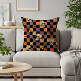 Spooky Skull Bat Stars Halloween Velveteen Blanket, Grunge Checkerboard Woven Throw, Alt Aesthetic Cozy Pillow thumbnail 16