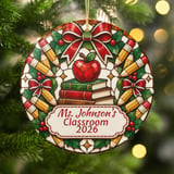 Personalized Teacher Christmas Ornament, Stained Glass Style Teacher Appreciation Gift, Custom Classroom Holiday Tree Decor Keepsake thumbnail 1