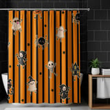 Cute Halloween Shower Curtains, Bath Mat, Kawaii Ghost and Skeleton Spooky Season Bathroom Decor, Orange Black Striped Fall Housewarming thumbnail 1