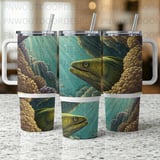 40oz Tumbler Sublimation Wrap Digital Moray Eel Ocean Scene Distressed Seamless Tapered Design + Free Car Coasters PNG thumbnail 5