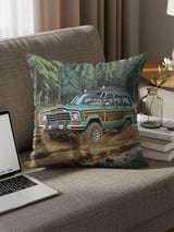 Grand Wagoneer Pillow, Waggy Pillow Case, Off Roading, Forest Scene, Car Art, Automotive Decor, Cool Pillows and Pillow Cases thumbnail 1