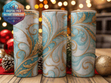 20 oz Tumbler Wrap, Gold Floral Sublimation Design, Digital Download, Straight and Tapered Wrap png, Teal Blue Swirls, Tumbler Digital thumbnail 2