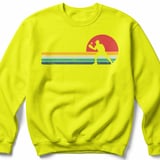 Pickleball Gildan Crewneck Sweatshirt, Retro Sunset Player Silhouette Vintage Stripes, Court Warm Up thumbnail 10