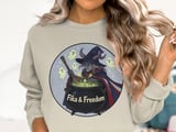 Swedish American Halloween Sweatshirt and T-shirts, Fika Freedom Witch Sweatshirt, Spooky Season, Swedish Witch, Ghost Sweatshirt, Halloween thumbnail 3