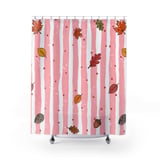 Pink Fall Shower Curtain and Bath Mat, Cute Pastel Autumn Leaves Bathroom Decor, Cottagecore Pinecone Acorn Aesthetic Fall Decor Set thumbnail 5