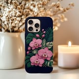 Pink Orchid Tough Phone Case Faux Embroidery Floral Botanical Cover Cottagecore Tropical Flower Case Plant Mom Gift for Her Aesthetic Phone thumbnail 4