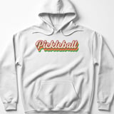 Pickleball Gildan Fleece Hoodie, Pickleball Vintage 70s Rainbow Layered Script, Warm Court Pullover thumbnail 7