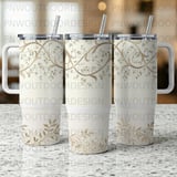 Luxury Gold Floral 40oz Tumbler Wrap Digital, Seamless Distressed Tapered Sublimation, Elegant Cream Flowers, Free Car Coasters PNG thumbnail 4