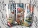 Patriotic Highland Cow 20oz Seamless Tumbler Wrap, Fourth of July Tumbler, Cute Cow Tumbler, Fireworks Tumbler, USA Tumbler thumbnail 2