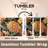 Golden Chrysanthemum Tumbler Design, Watercolor Flowers PNG, Digital Paper Pack, Floral Backgrounds, Junk Journal Pages, Printable Art thumbnail 7