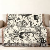 Vintage Halloween Woven Blanket, Dark Gothic Throw Pillow, Spooky Raven Jack O Lantern Toile Blanket, Victorian Dark Academia Home Decor thumbnail 12