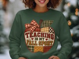 Teaching Is My Fall Sport Sweatshirt, Faux Patchwork Quilted Apple Teacher Hoodie, Autumn School Graphic Tee, Cozy Teacher Tote Bag thumbnail 17