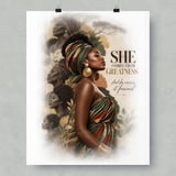 Black Woman Ancestry Wall Art Poster, She Comes From Greatness Framed Poster, African Matriarch Heritage Decor, Empowering Melanin Art thumbnail 1