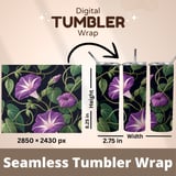 Purple Morning Glory Tumbler, Floral Digital Paper, Watercolor Flower Background, Printable PNG, Floral Junk Journal, Digital Scrapbooking thumbnail 7