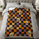 Spooky Skull Bat Stars Halloween Velveteen Blanket, Grunge Checkerboard Woven Throw, Alt Aesthetic Cozy Pillow thumbnail 9