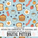 Digital Pattern, Breakfast Food Bundle, Cute Food Illustration, Seamless Kawaii Pattern, Foodie Pattern, Digital Paper, Commercial Use OK thumbnail 1