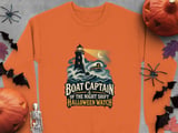Boat Captain Of The Night Shift Halloween Watch Lighthouse Waves Nautical Graphic Crewneck Sweatshirt thumbnail 10