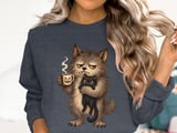 Grumpy Werewolf Coffee Cat Tee or Sweatshirt thumbnail 17