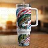 Bass Tumbler Wrap, 40oz Sublimation Design, American Flag Fish, Seamless Patriotic Tapered, Digital Download for Crafts thumbnail 2