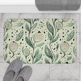 Sage Green Botanical Shower Curtain, Boho Folk Art Leaves Bath Mat, Earthy Cottagecore Bathroom Decor, Modern Nature Floral Bath Set thumbnail 16
