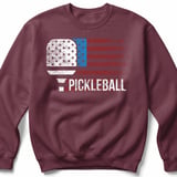 Pickleball Gildan Crewneck Sweatshirt, PICKLEBALL Distressed USA Flag Paddle, Court Warm Up Outerwear thumbnail 3