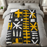 African Mud Cloth Velveteen Blanket, Tribal Art Woven Throw, Abstract Boho Pillow Cover, Black Yellow White Pattern Home Decor Gift thumbnail 9