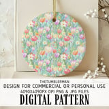 Digital Pattern Bundle, Tulip Flowers, Daisy Flowers, Floral Digital Paper, Watercolor Digital, Seamless Pattern for Commercial Use thumbnail 3