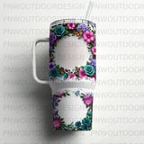 40oz Tumbler Sublimation PNG, Distressed Floral Butterfly Dragonfly Design, Tapered Seamless, Add Name for Wedding Gift, Free Car Coasters thumbnail 5