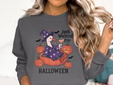 Goose Witch T-Shirt, Halloween Tee, Waiting For Halloween, Spooky Season Shirt, Goose Lover Gift, Cute Pumpkins T-Shirt, Bats and Stars thumbnail 2