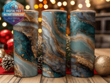 20 oz Skinny Tumbler Wrap Sublimation Design, Abstract Agate, Teal Gold, Straight and Tapered Wrap png, Digital Download thumbnail 2