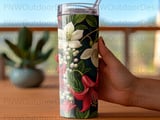 Dark Botanical Tumbler Wrap PNG | Moody Floral 20oz Skinny Sublimation Design Digital Download Seamless File + Car Coasters thumbnail 4