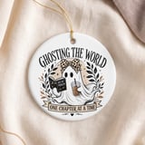 Ghost Book Lover Ornament, Cute Spooky Reader Christmas Decor, Introvert Bookish Gift, Iced Coffee Reading Lover Tree Ornament thumbnail 5