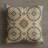 Boho Medallion Pillow Cover, Moroccan Floral Pillow Case, Global Eclectic Decorative Cushion, Ornate Blue Orange Gold Accent Pillow thumbnail 9