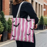 Distressed Pink Stripe Bat Phone Case | Spooky Cute Goth Kawaii Bat Pattern Tote Bag | Y2K Aesthetic Gift thumbnail 6