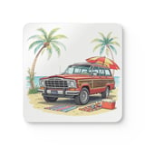 Grand Wagoneer Corkwood Coaster Set, The Waggy Coasters, Car Coasters, Beach Scene, Car Lover Gift, Drink Coasters, Automobile Art thumbnail 4