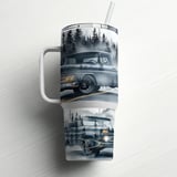 40oz Tumbler Wrap GMC Truck Vintage Sublimation Design, Classic Pickup Forest PNG Digital Download for Men, Misty Mountain Auto Lover Gift thumbnail 6