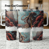 Octopus 40oz Tumbler Wrap PNG Digital, Deep Sea Ocean Sublimation Design, Seamless Marine Life Distressed Aquatic Art Download thumbnail 1