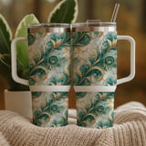 Teal Gold Floral Tumbler Design, Digital Paper Pack, Watercolor Flowers Backgrounds, Junk Journal Pages, Printable Tumbler PNG, Scrapbooking thumbnail 9